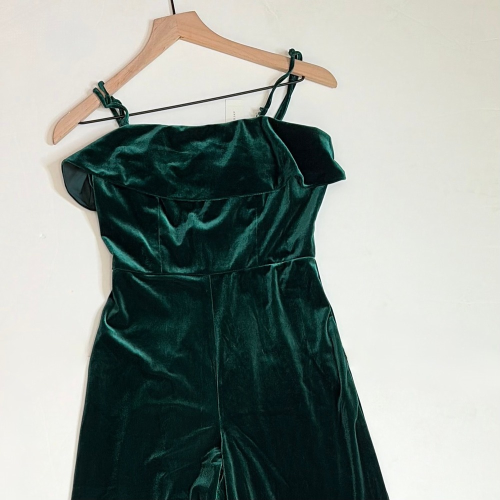 NWT!! Anthropologie COREY LYNN CALTER Green‎ Velvet Wide Leg Jumpsuit X-Small - Picture 4 of 15